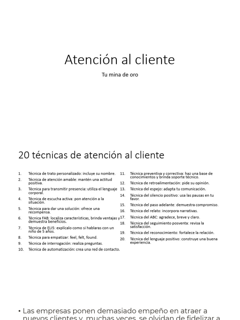 20 Técnicas Efectivas de Atención al Cliente | PDF | Servicio al ...