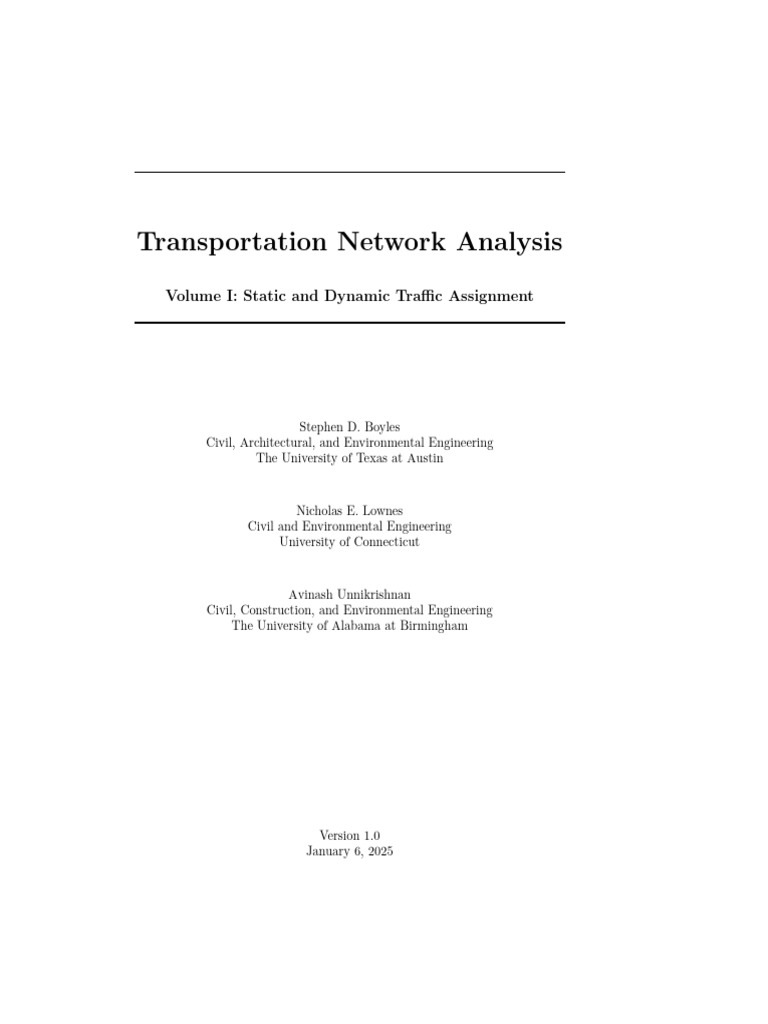 Transportation Network Analysis: Volume I: Static and Dynamic Traffic ...