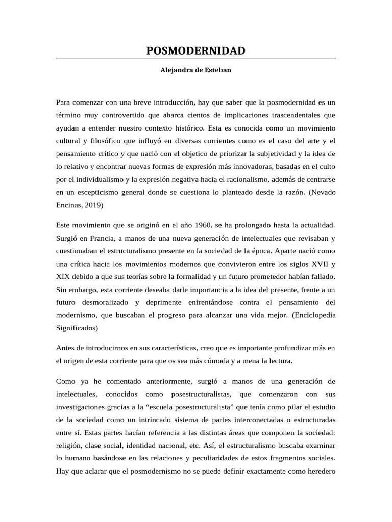Características y Orígenes de la Posmodernidad | PDF | Discurso ...
