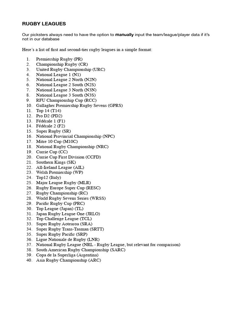Overview of Rugby Leagues | PDF