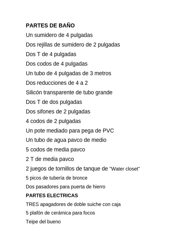 Partes Esenciales de un Baño | PDF