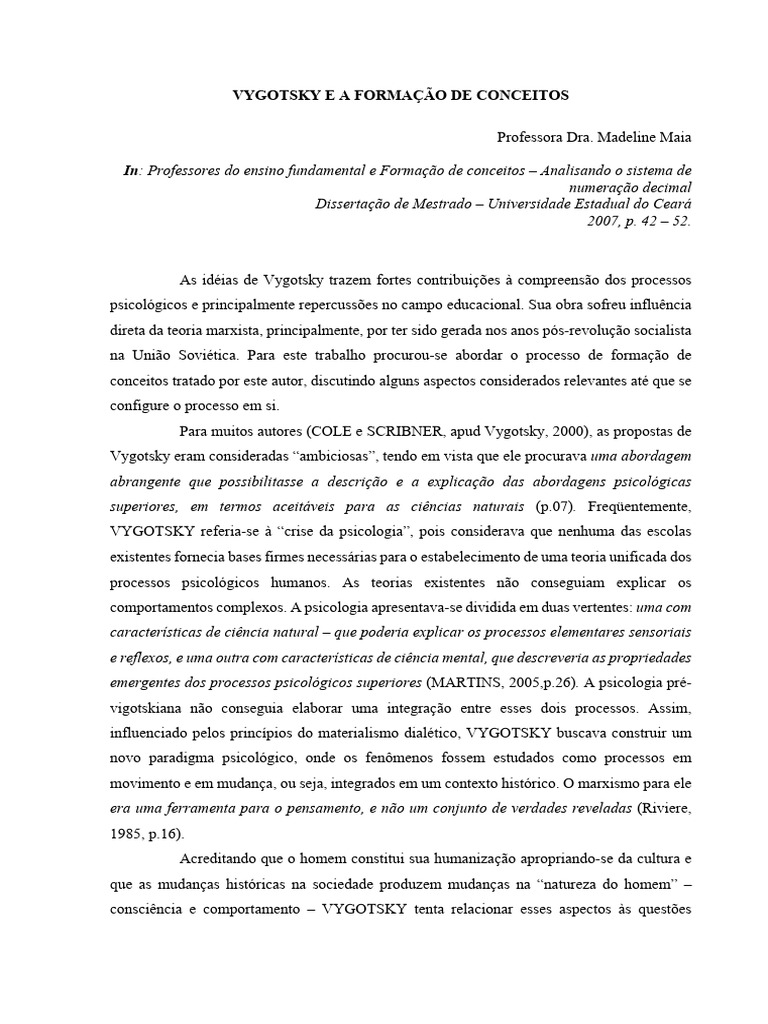 Vygotsky e a Formação de Conceitos Educacionais | PDF | Aprendizado ...