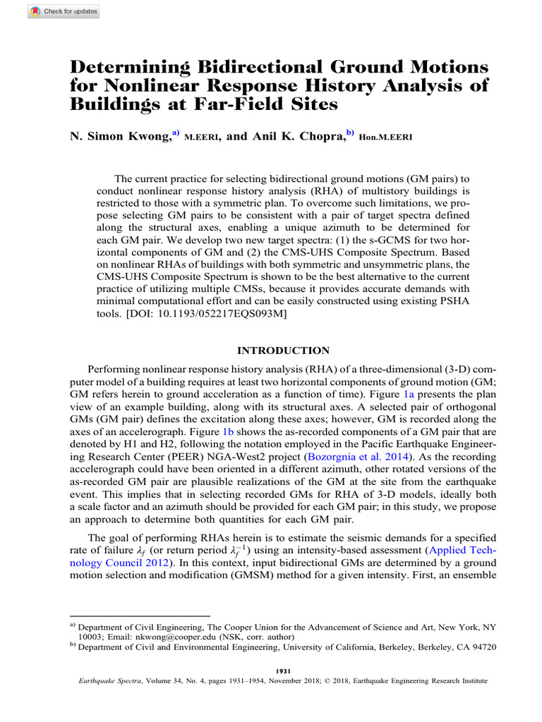 Kwong Et Al 2018 Determining Birectional GMs For NLTHA of Buildings at ...