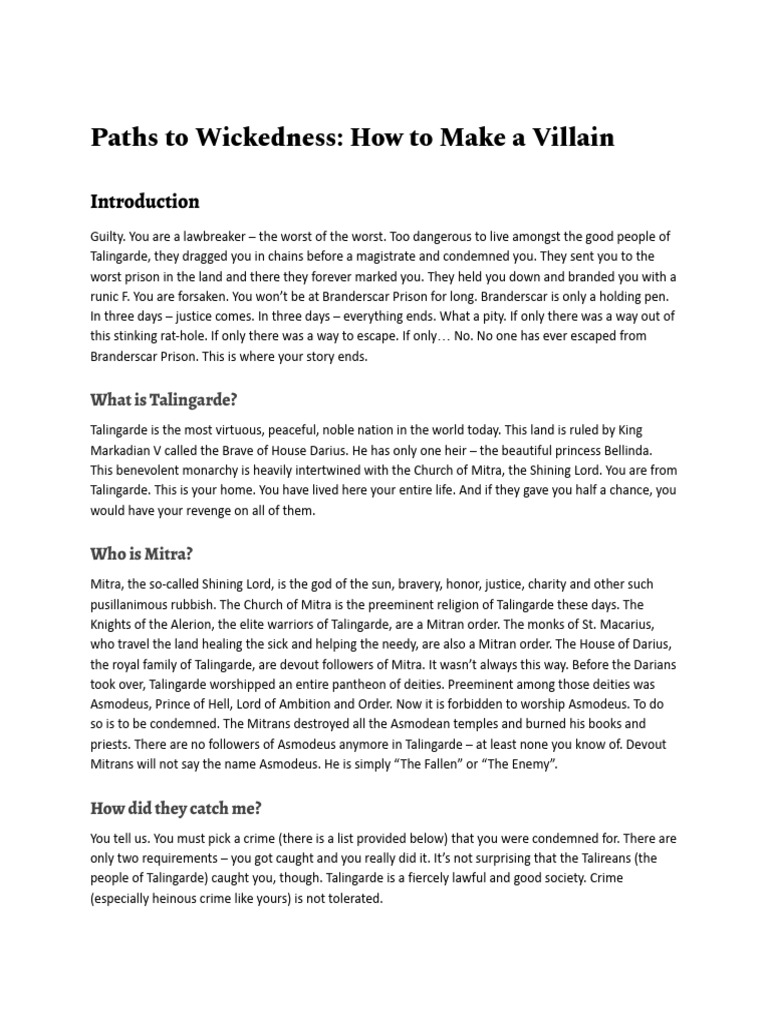 Way of The Wicked - Player Handout | PDF | Crimes | Crime & Violence