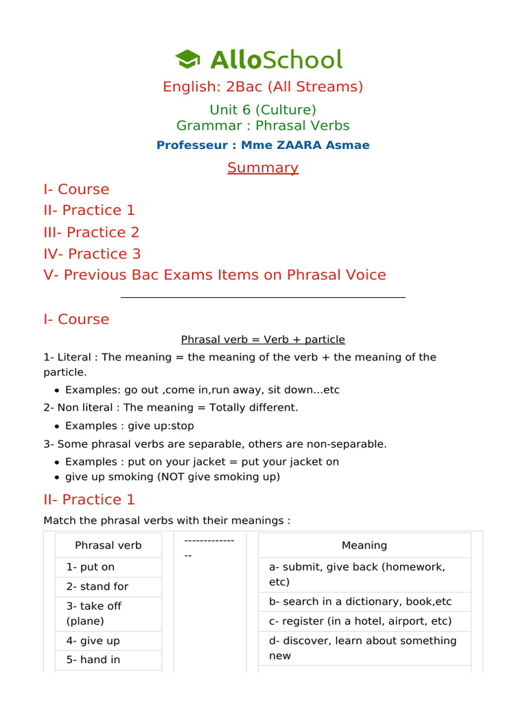Phrasal Verbs in English Grammar | PDF