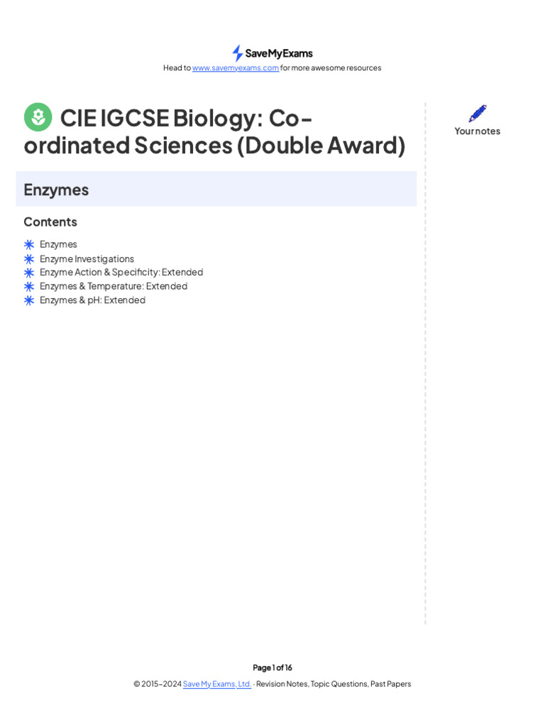 IGCSE Biology: Enzymes Overview | PDF | Active Site | Enzyme
