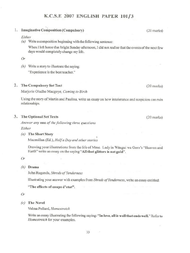 KCSE 2007 English Paper 1 Guide | PDF