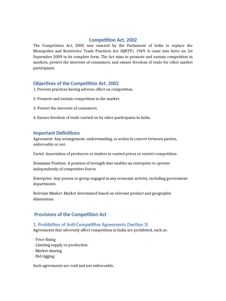 Overview of the Competition Act, 2002 | PDF | Justice | Crime & Violence
