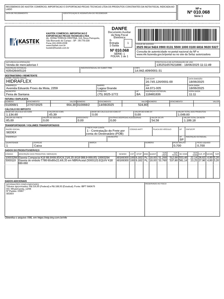 Danfe 1 010068 | PDF | Recibo