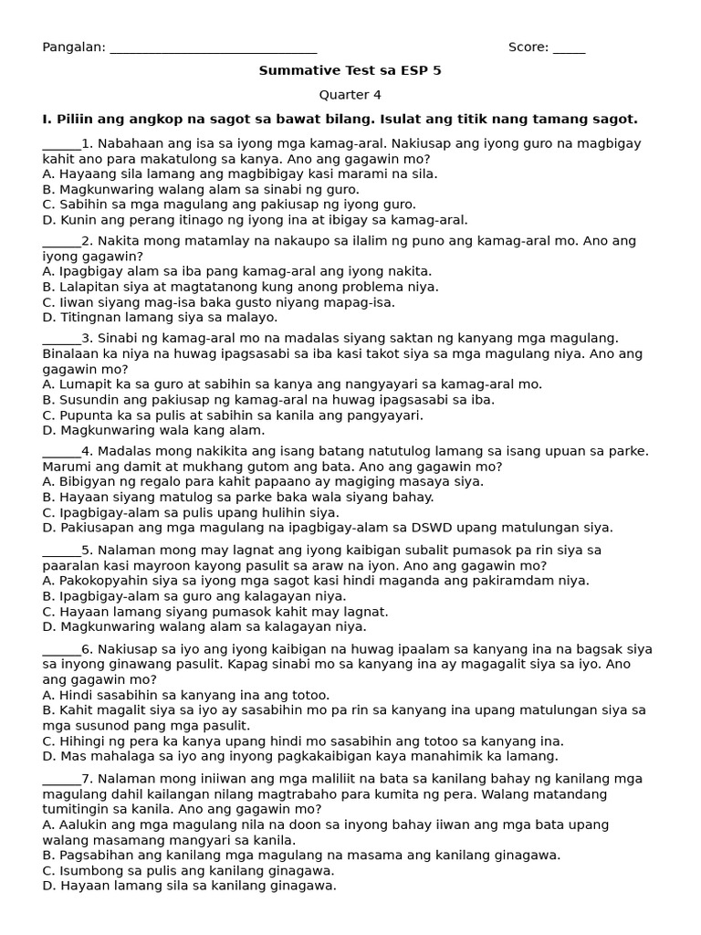 3rd Summative Test Quarter 4 | PDF