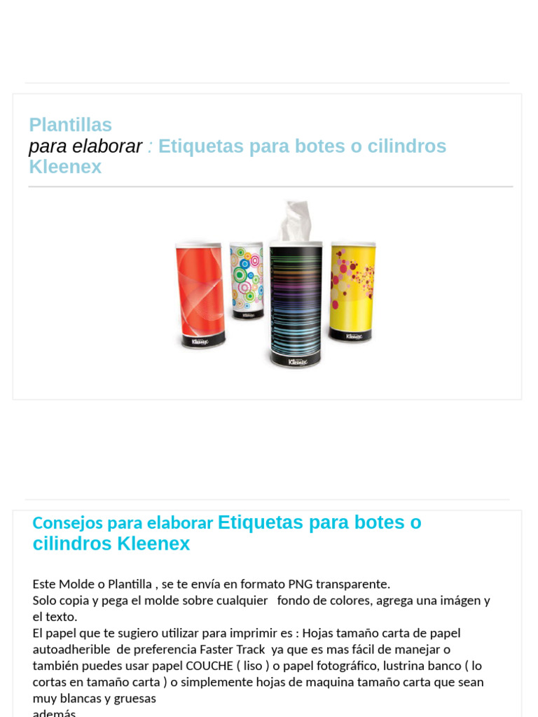1 PLANTILLA Etiqueta Cilindro Kleenex | PDF, image size:768x1024