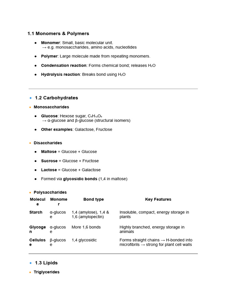 Biomolecules Overview for A-Level Biology | PDF | Adenosine ...