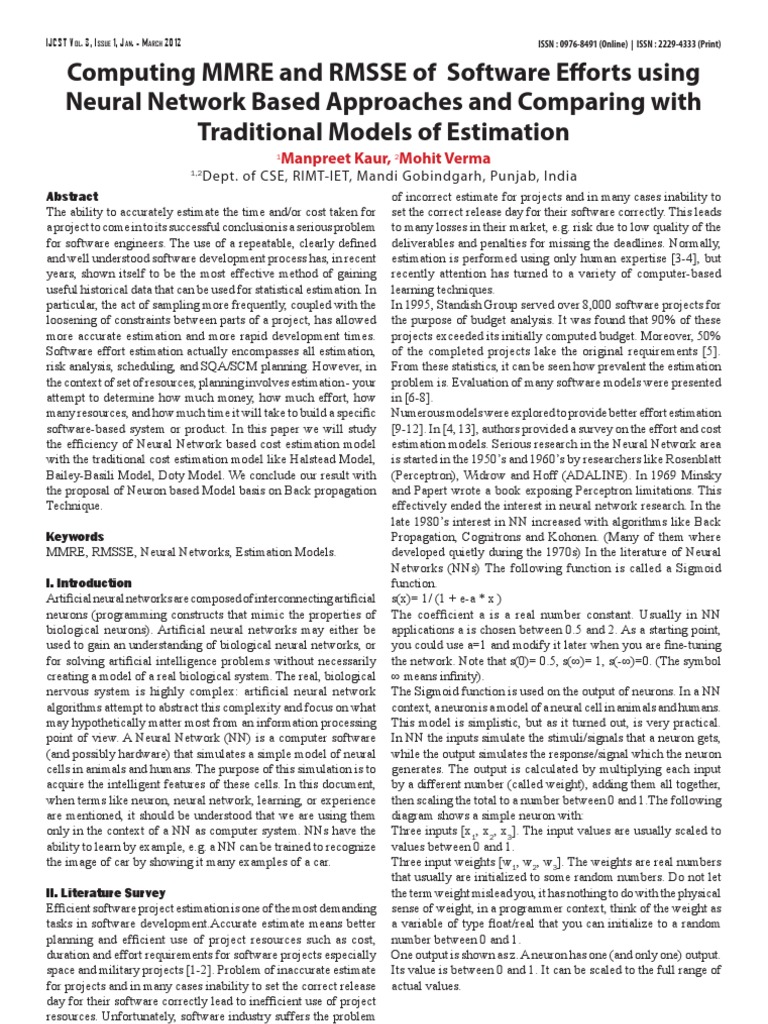 Neural Network Cost Estimation Models | PDF | Artificial Neural Network ...