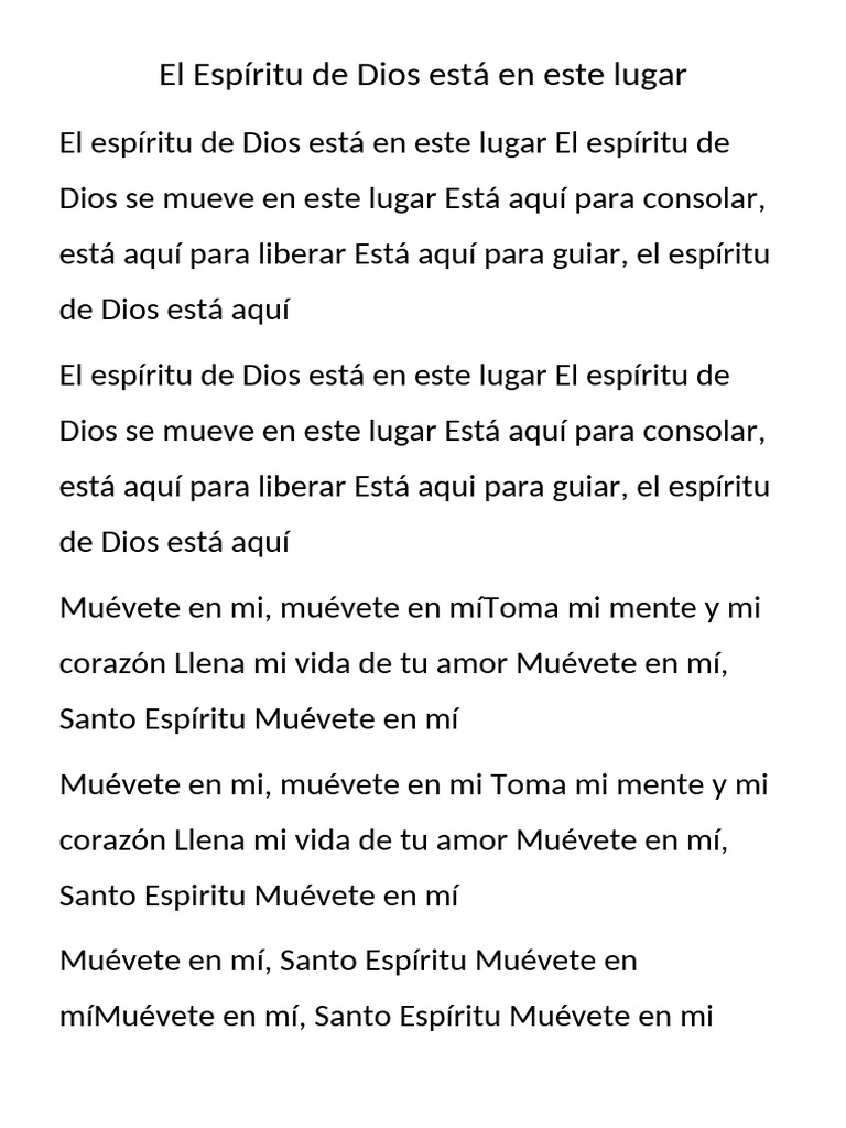 El Espíritu de Dios Está en Este Lugar | PDF