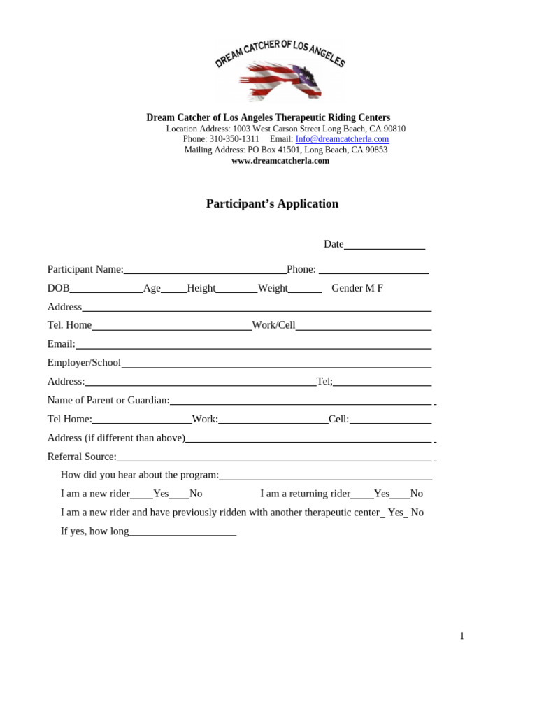 Dream Catcher LA Therapeutic Riding Application | PDF | Human Diseases ...
