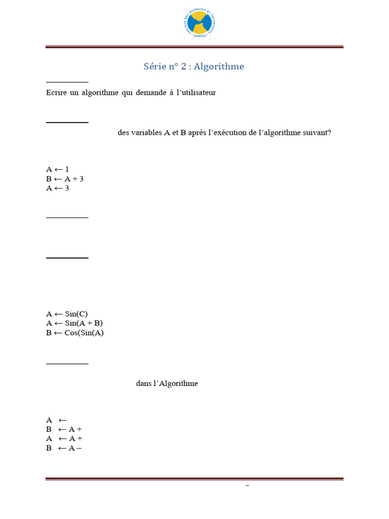 Exercices d'Algorithmique et Programmation | PDF | Informatique ...