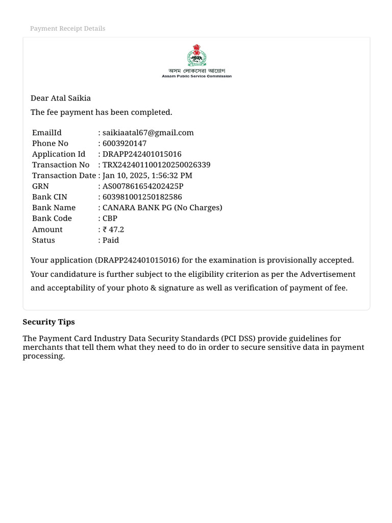 Jaa Payment Slip | PDF