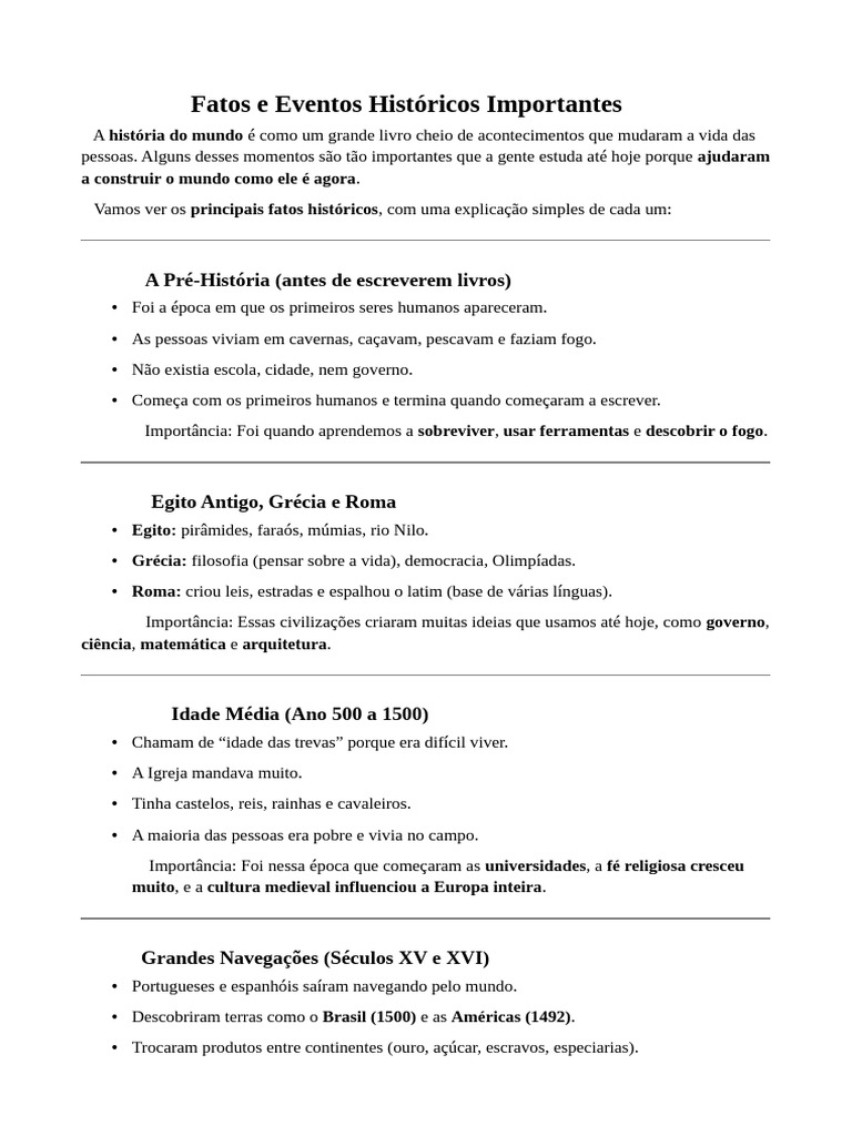 Principais Fatos Históricos Resumidos | PDF | Europa | Humano