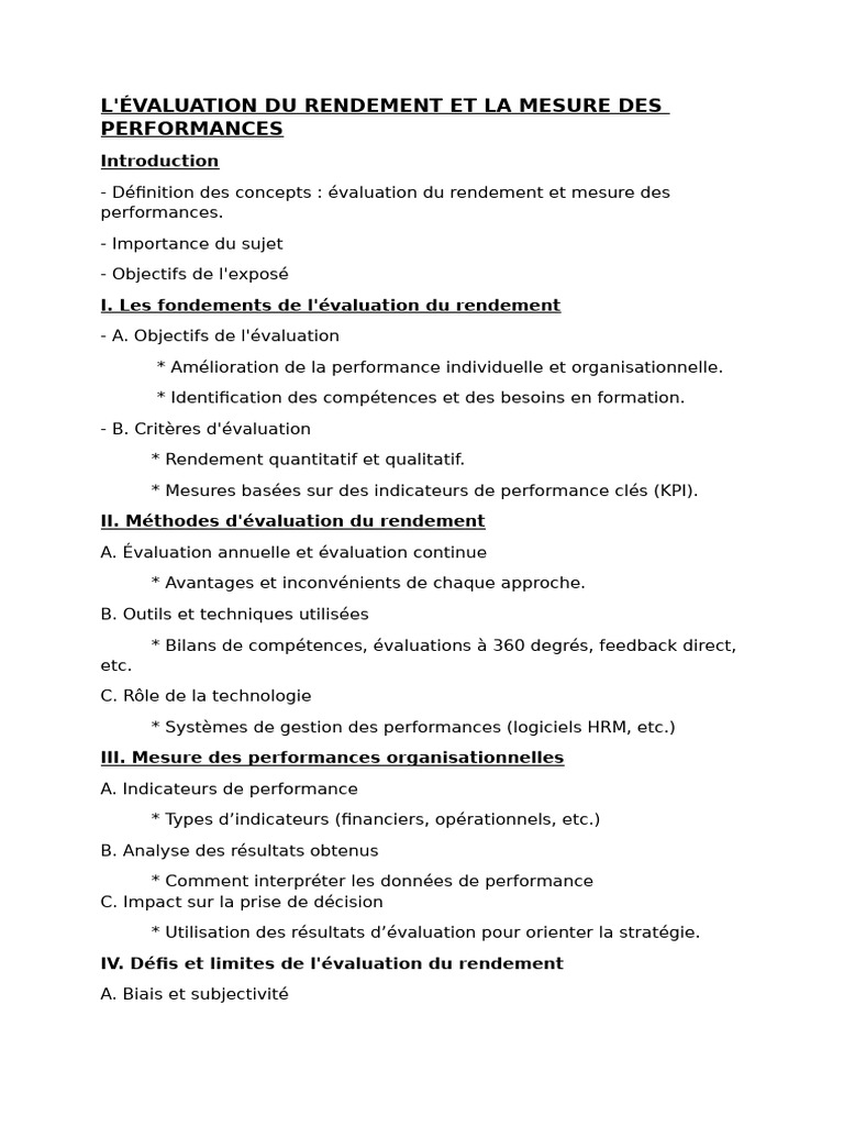 Évaluation du rendement et performances clés | PDF