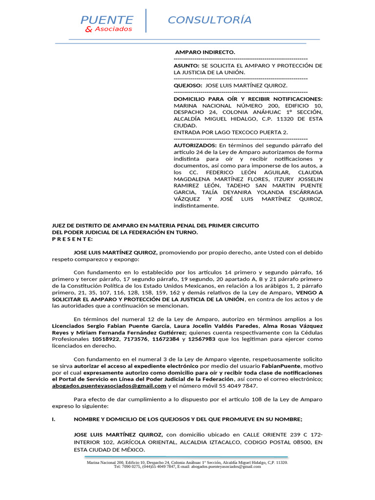 Amparo Orden de Aprehensión Jose Luis Martínez | PDF | Debido al ...