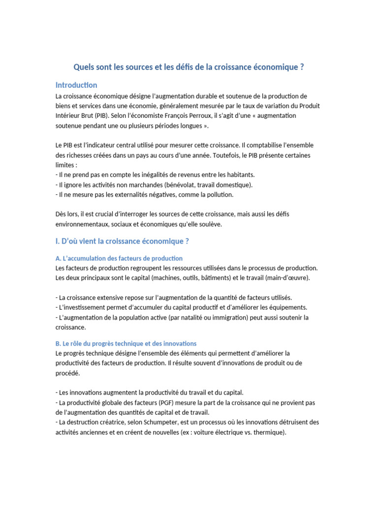 Sources et défis de la croissance économique | PDF | Croissance ...