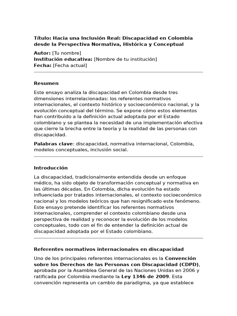 Inclusión de Personas con Discapacidad en Colombia | PDF | Invalidez ...