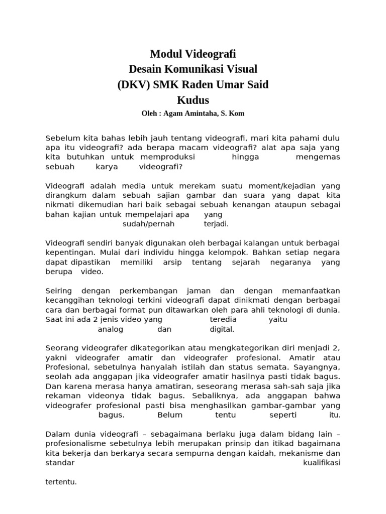 Definisi dan Jenis Videografi | PDF