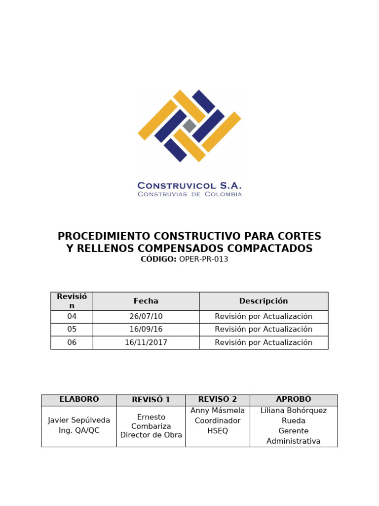 OPER PR 013 Proced Cortes y Rellenos Compensados Compactados Rev06 | PDF