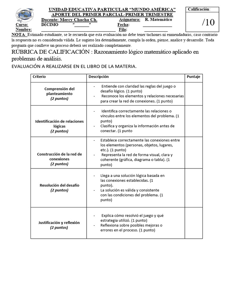 Mercy Chacha R.matemático 10moABCD | PDF | Cognición