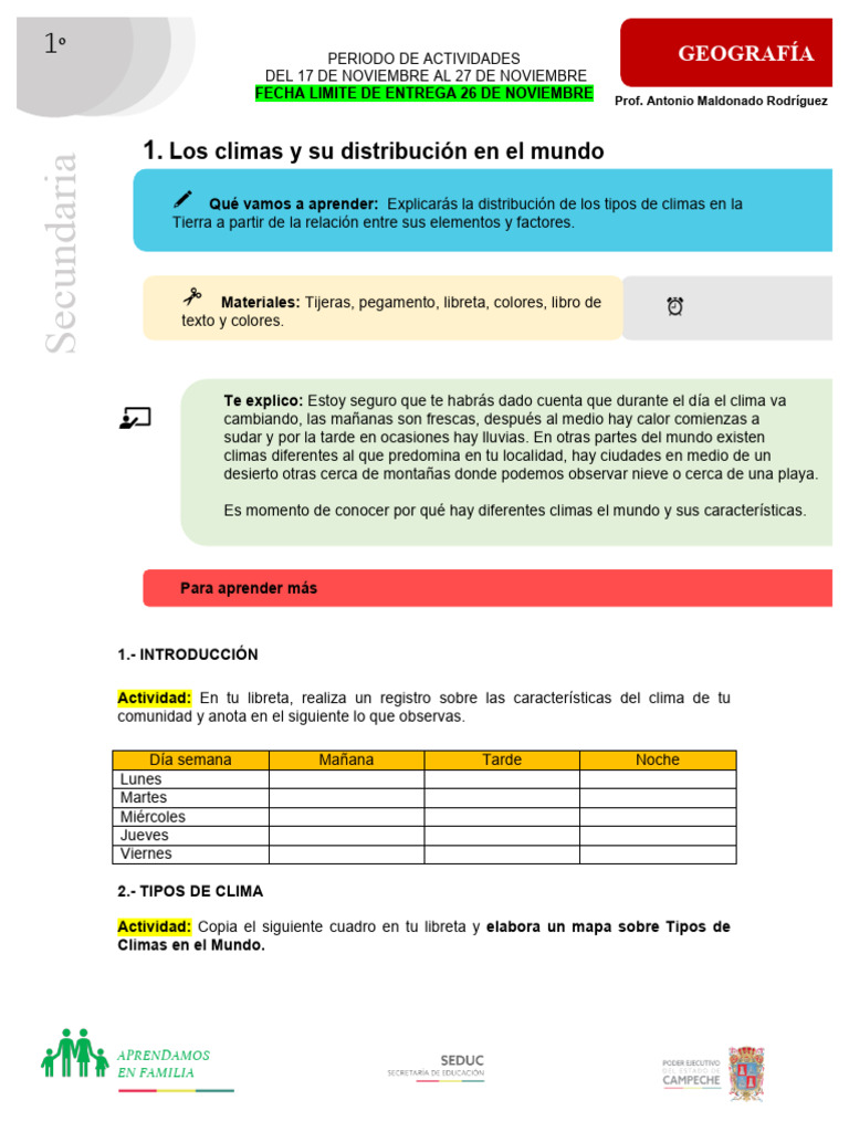 Actividades sobre Tipos de Clima | PDF | Clima templado | Clima