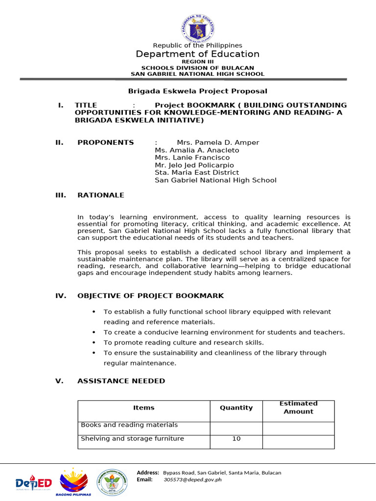 Project Bookmark: School Library Proposal | PDF | Libraries | Education ...