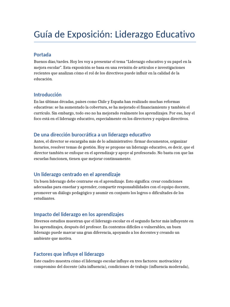Liderazgo Educativo y Mejora Escolar | PDF | Maestros | Enseñando