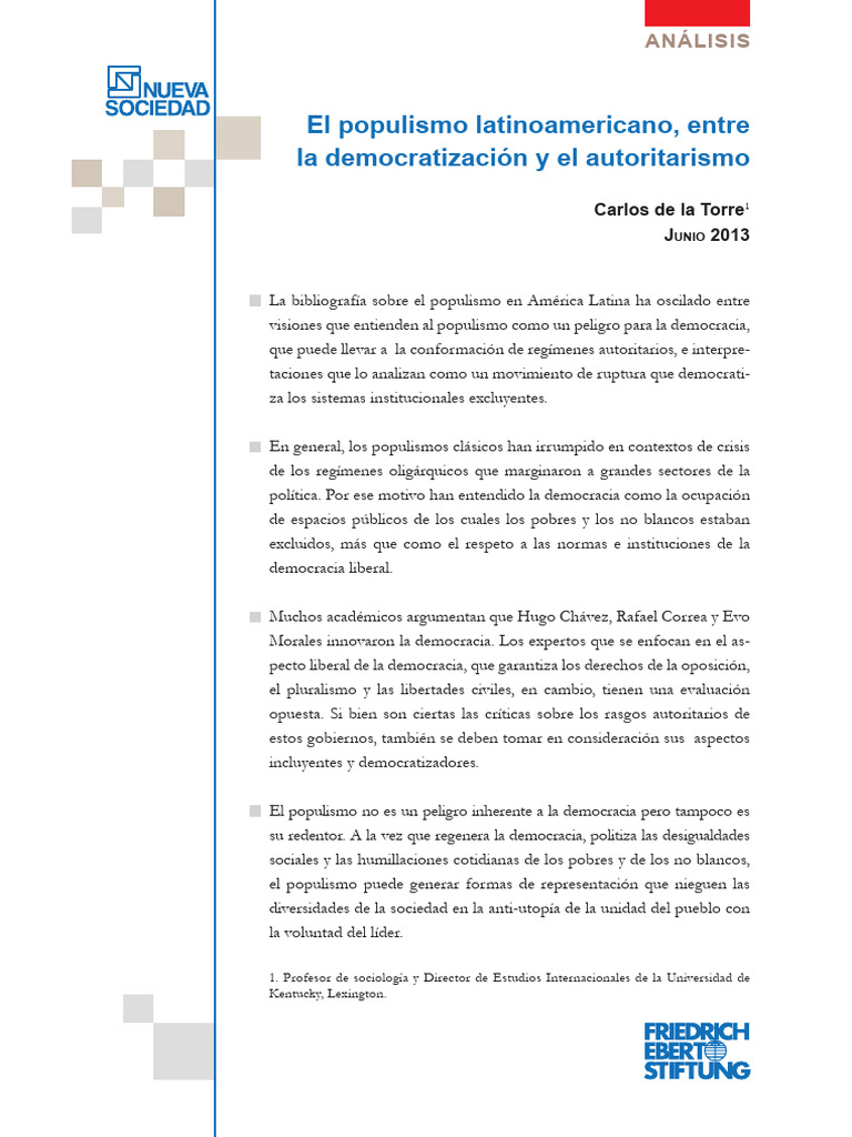 El Populismo Latinoamericano Entre La de | PDF | Populismo | Democracia