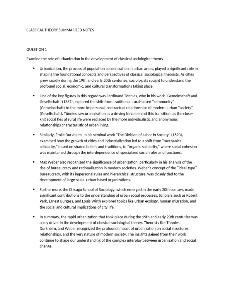 Urbanization's Impact on Classical Sociology | PDF | Sociology | Émile ...