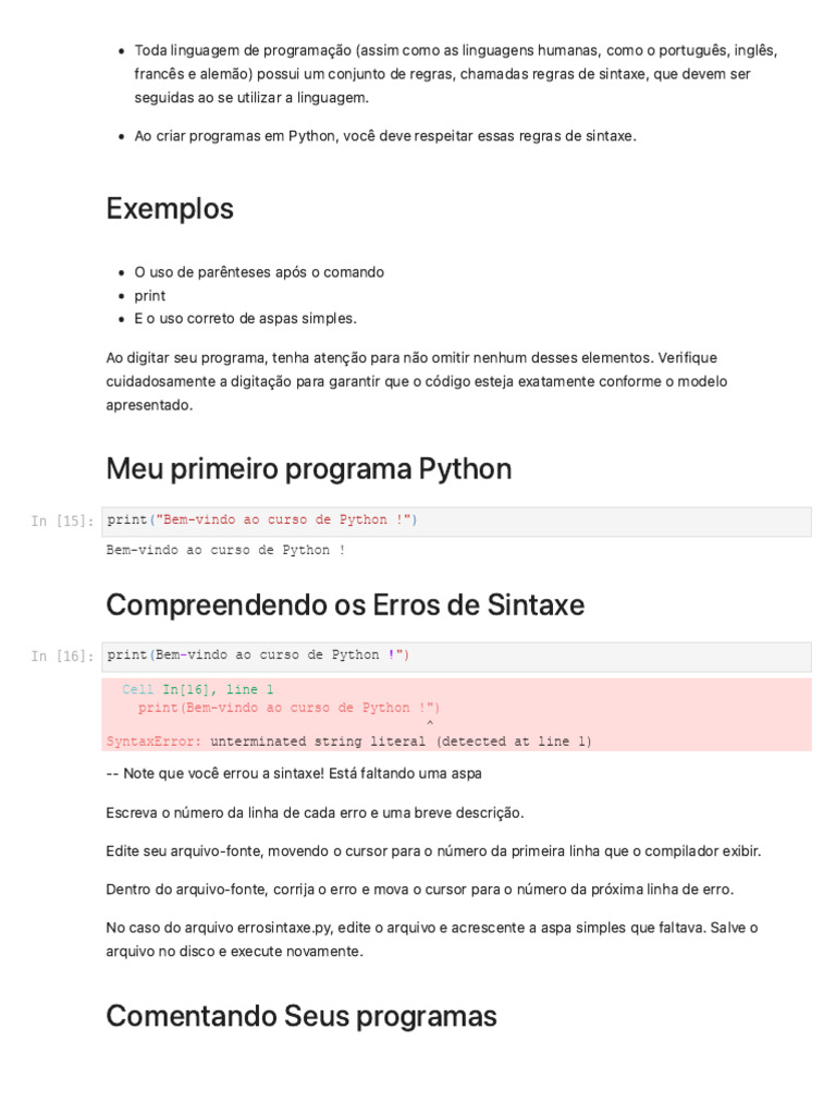 Erros de Sintaxe e Variáveis em Python | PDF | Python (linguagem de ...