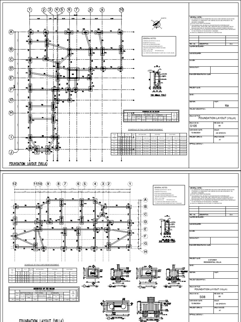 Villa Foundation Layout and Pile Design | PDF | Deep Foundation | Solid ...