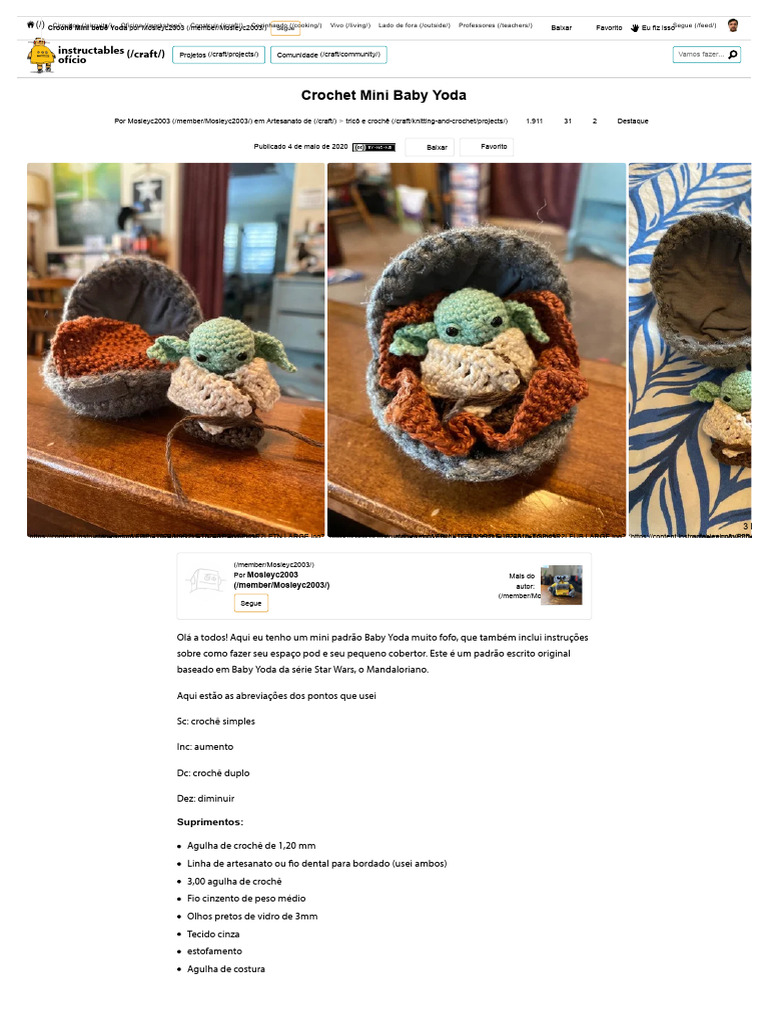 Mini Yoda de Crochê - 8 Passos (Com Imagens) - Instructables | PDF ...
