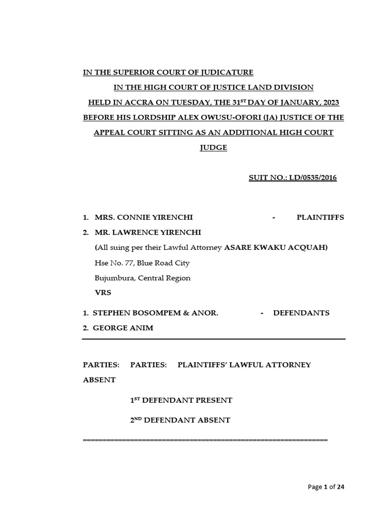 Land Dispute Judgment in Ghana Case | PDF | Burden Of Proof (Law ...