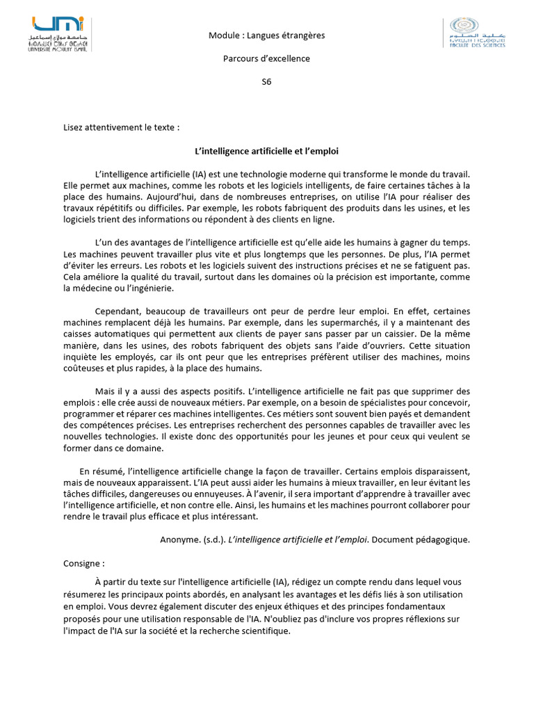 Impact de l'IA sur l'emploi et la société | PDF | Intelligence ...