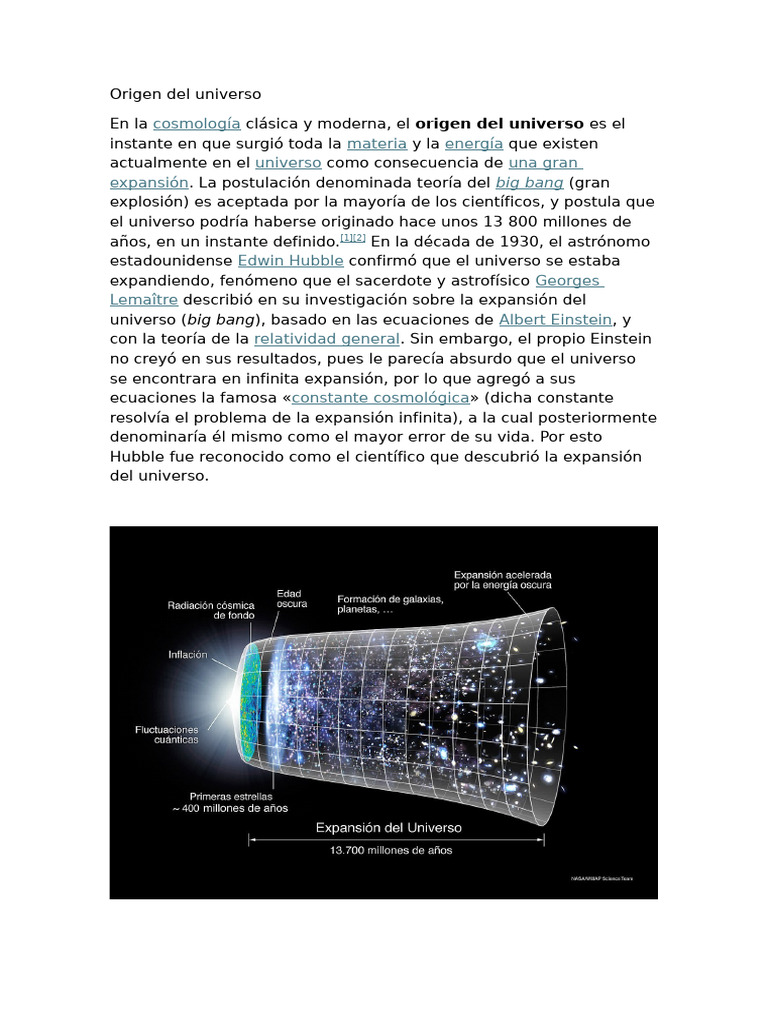 Origen del universo y teoría del big bang | PDF | Universo | Big Bang