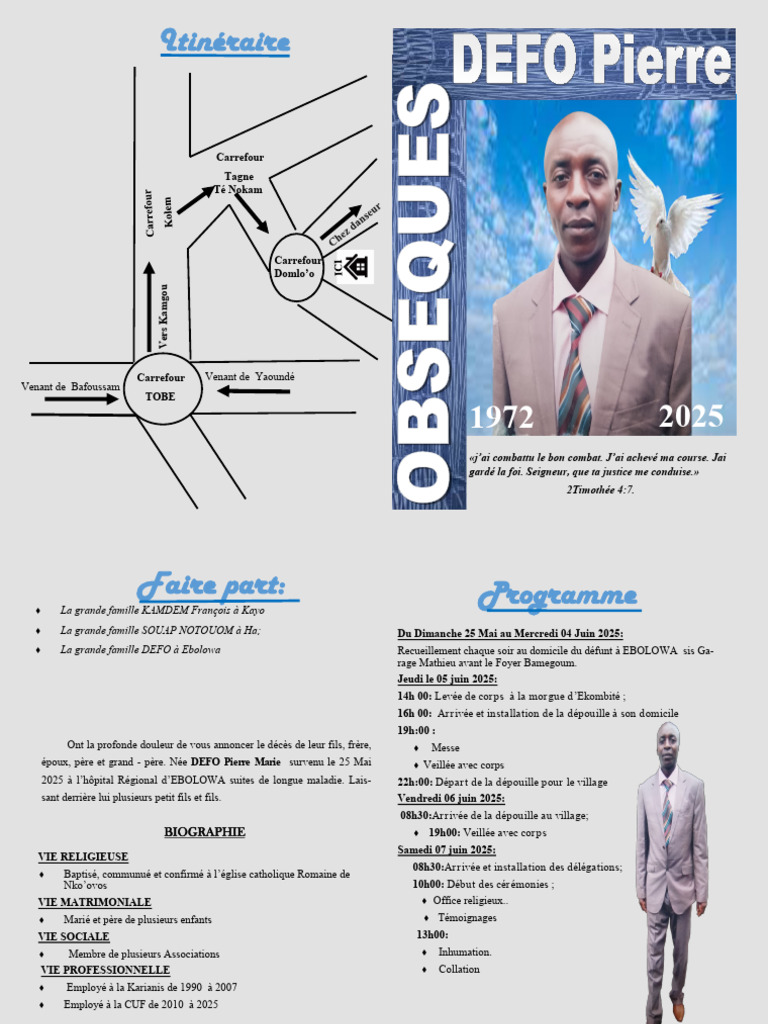 Programme des obsèques de DEFO Pierre Marie | PDF