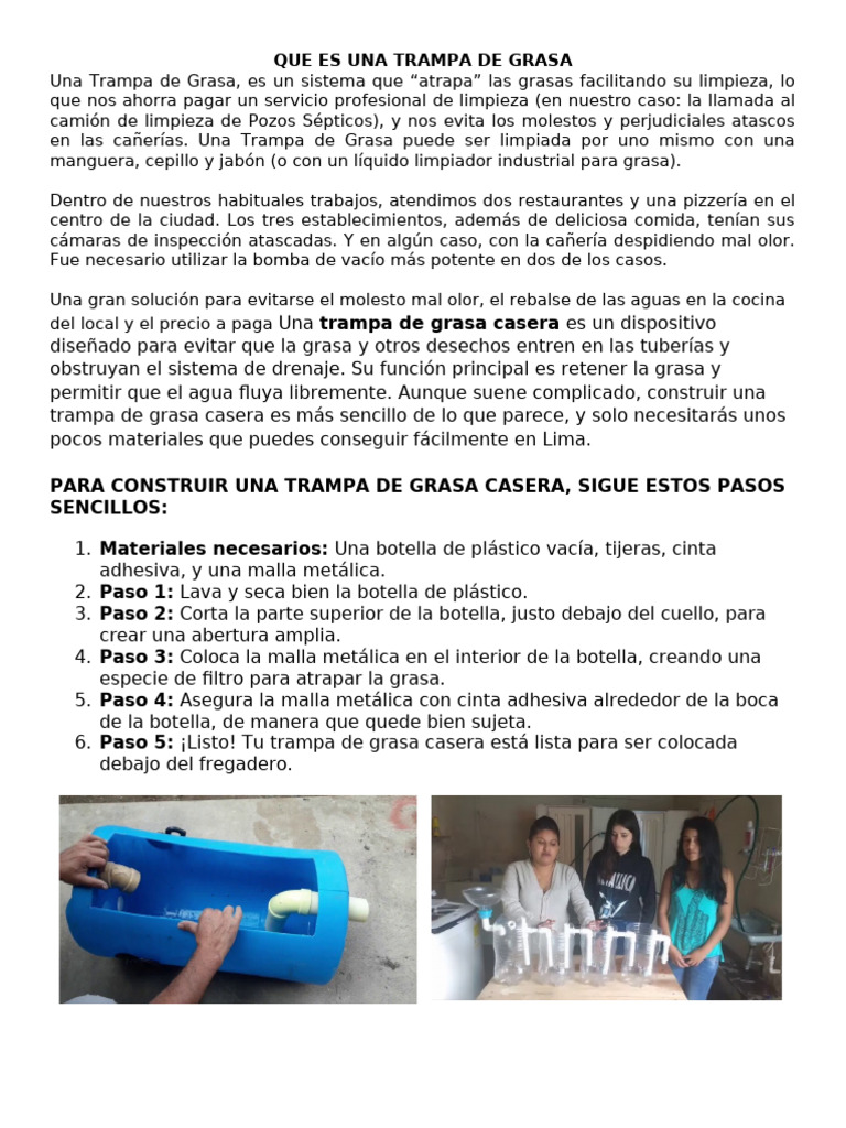 Cómo hacer una trampa de grasa casera | PDF