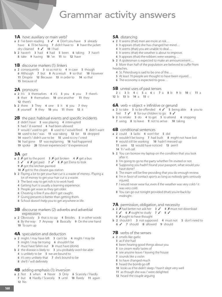 Grammar Activity Answers and Exercises | PDF | Language Mechanics ...