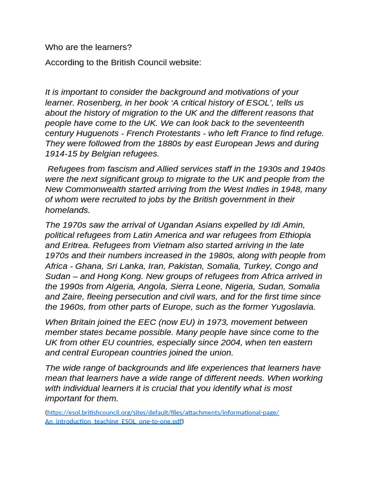 Understanding Learner Backgrounds | PDF | English As A Second Or ...