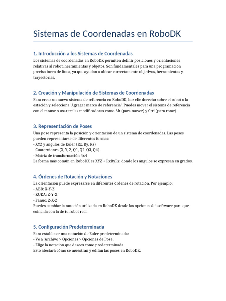 Sistemas de Coordenadas en RoboDK | PDF