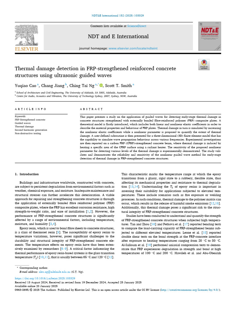 Thermal Damage Detection in FRP Strengthened Reinforced Concrete Using ...