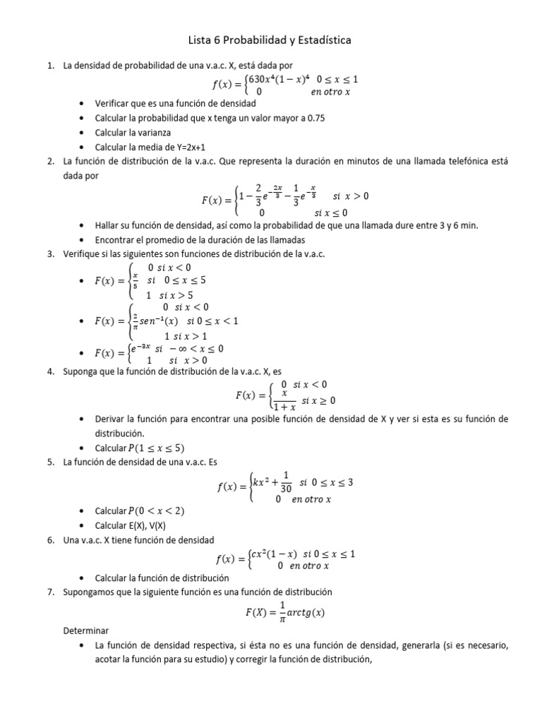 Probabilidades y Estadísticas: Ejercicios Clave | PDF | Función de ...