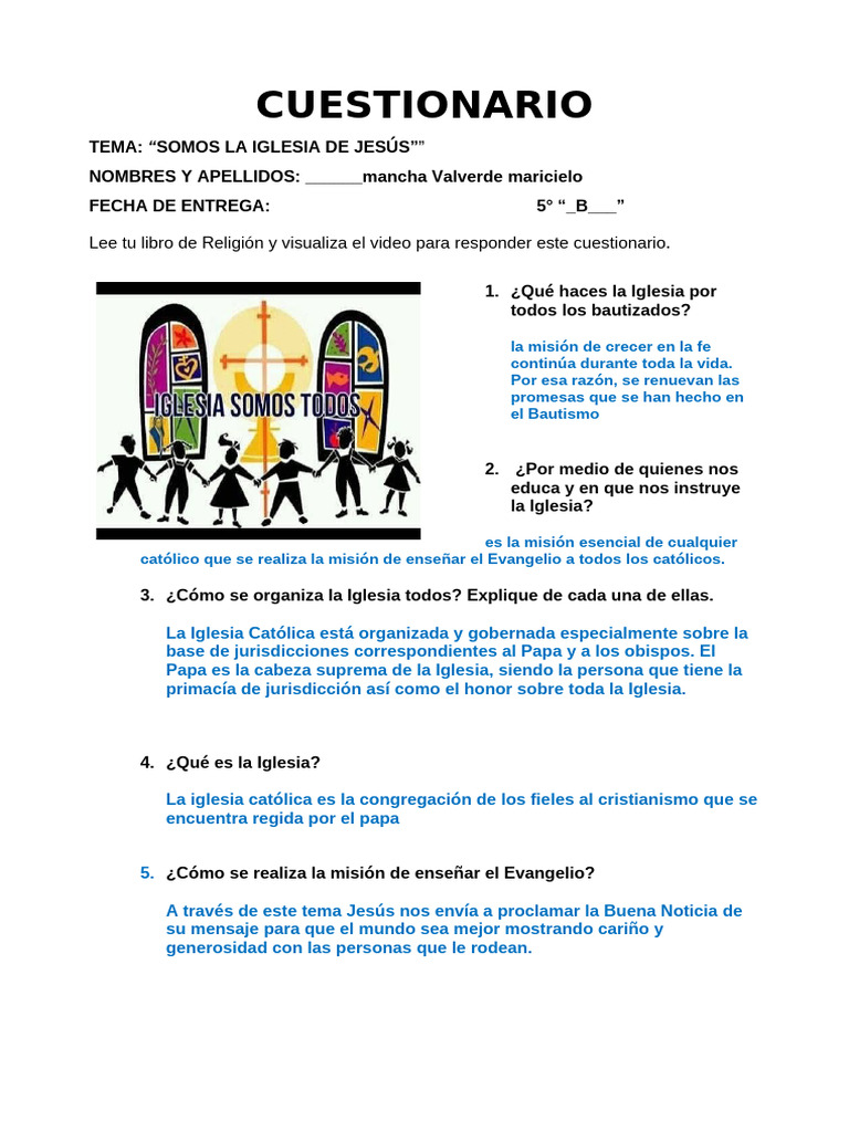 Cuestionario sobre la Iglesia Católica | PDF