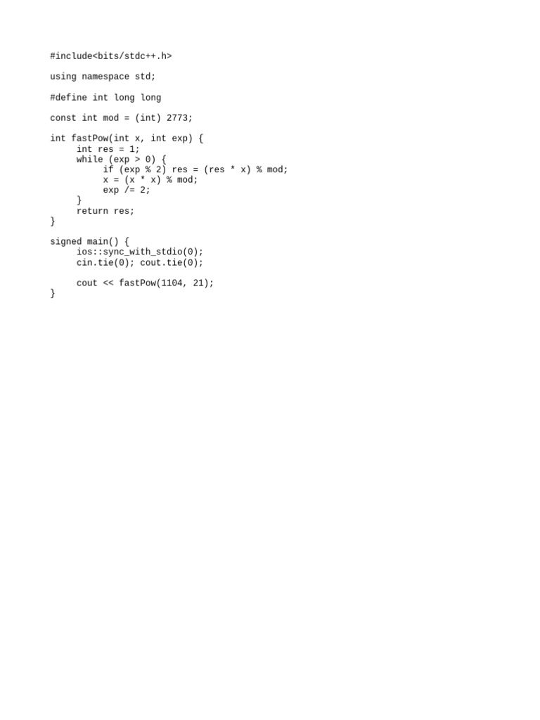 Fast Exponentiation in C++ | PDF