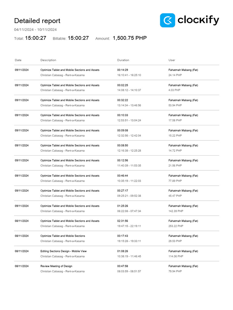 Clockify Time Report Detailed 04-11-2024!10!11 2024 | PDF | Computing ...